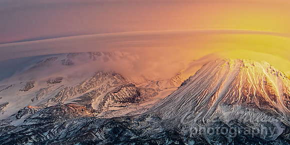 #728B - MT SHASTA DETAIL WITH CLOUDS AND SETTING SUN  (1:2)