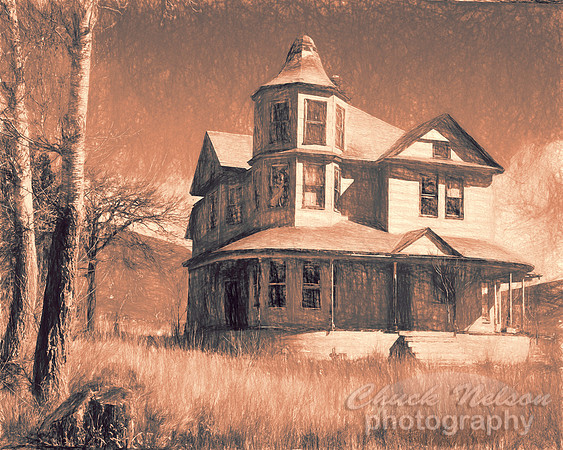 #758C - ABANDONED FARM HOUSE - SEPIA SKETCH (1:1.25)