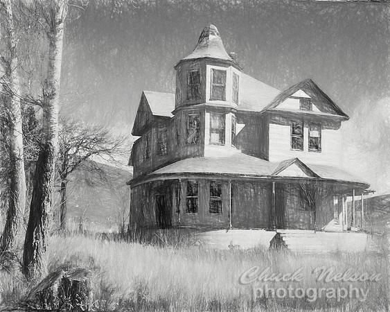#758B - ABANDONED FARM HOUSE - BW SKETCH (1:1.25)