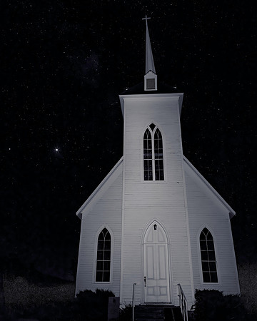 #779 - LITTLE SHASTA CHURCH UNDER STARRY SKY BW (1:1.5)